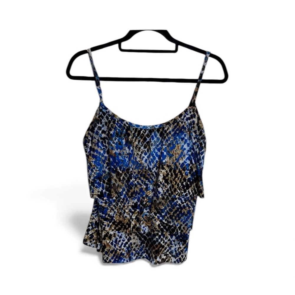 CARIBBEAN JOE Women’s Size 14 Tiered Beach Pool Built In Bra Swimsuit Tankini